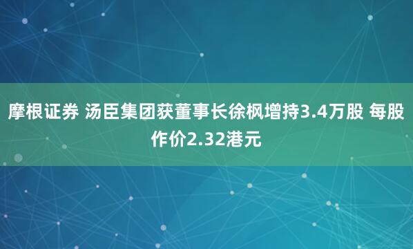 摩根证券 汤臣集团获董事长徐枫增持3.4万股 每股作价2.32港元